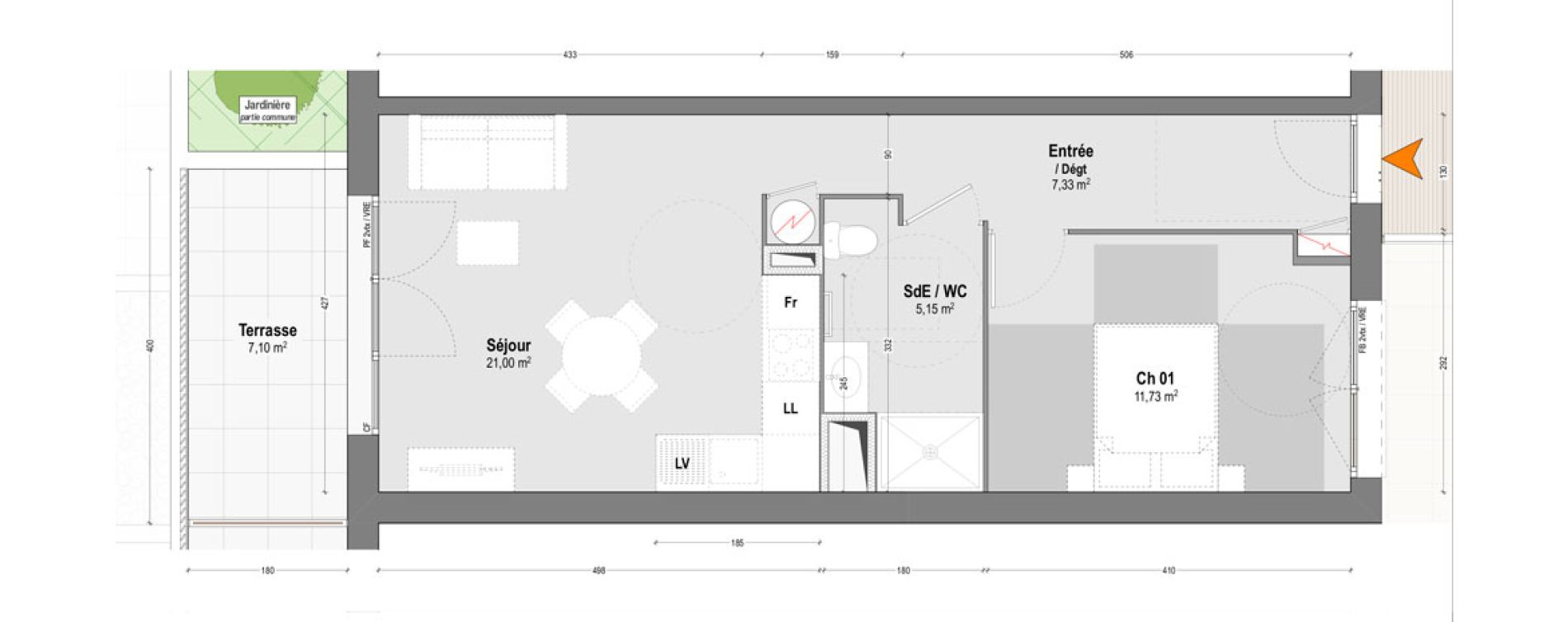 Appartement T2 de 45,21 m2 &agrave; Dax Sablar - rive droite