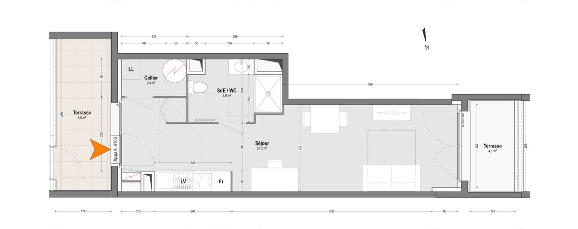 Appartement T1 de 34,60 m2 &agrave; Dax Sablar - rive droite