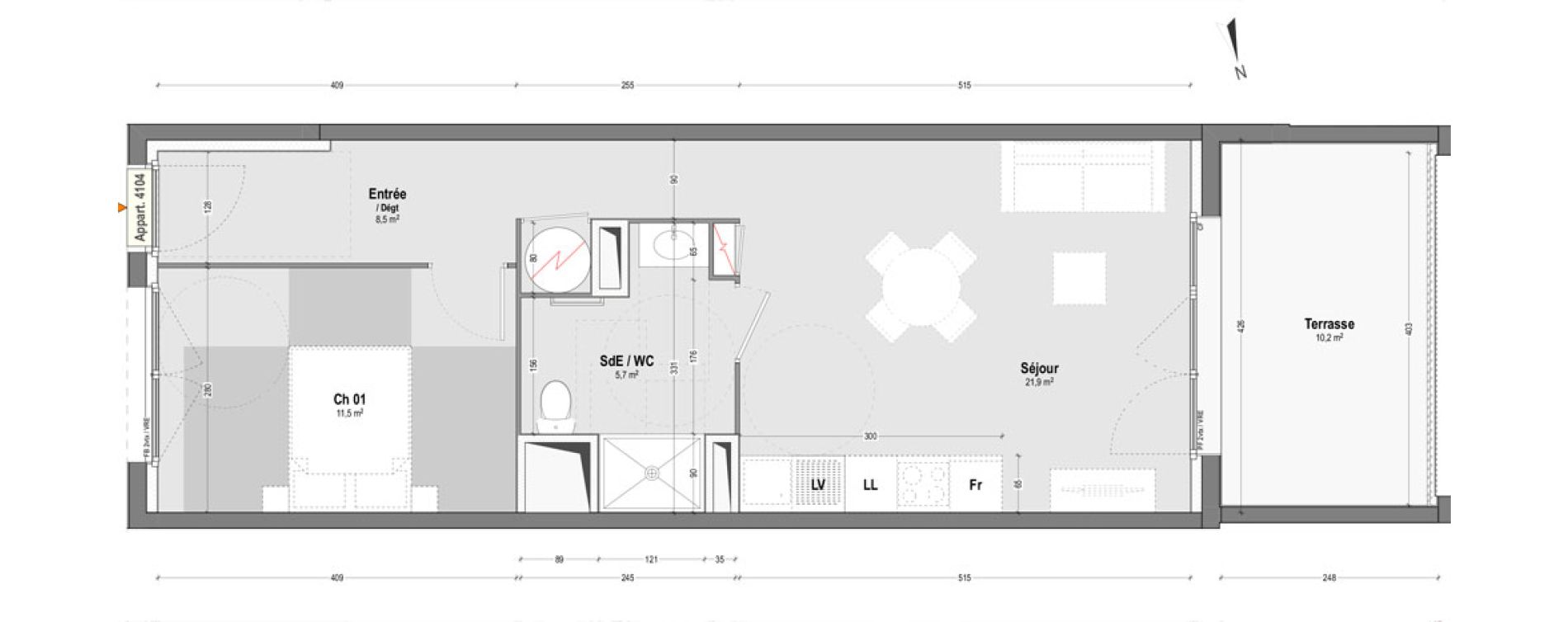 Appartement T2 de 47,60 m2 &agrave; Dax Sablar - rive droite