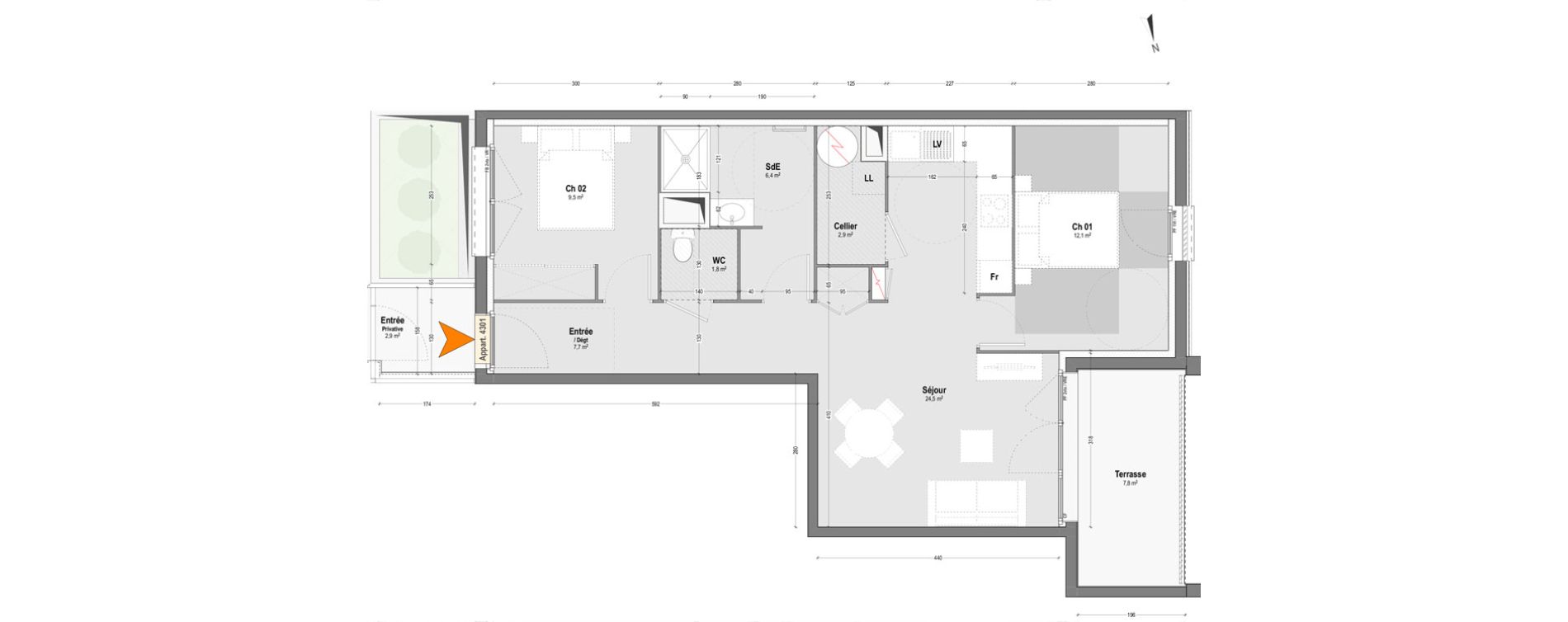 Appartement T3 de 64,90 m2 &agrave; Dax Sablar - rive droite