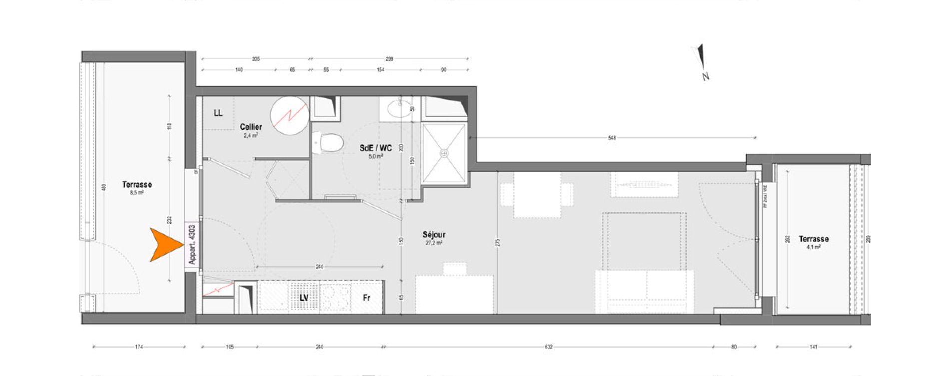 Appartement T1 de 34,60 m2 &agrave; Dax Sablar - rive droite