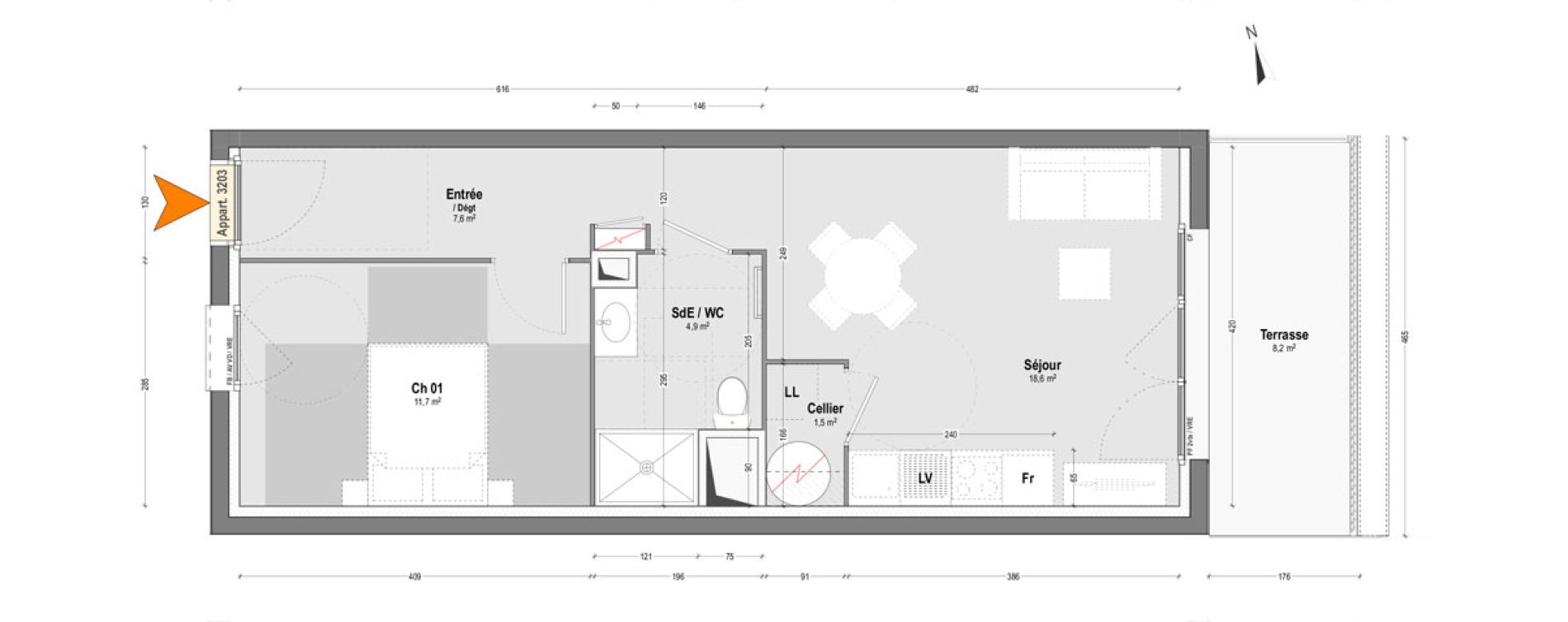 Appartement T2 de 44,30 m2 &agrave; Dax Sablar - rive droite