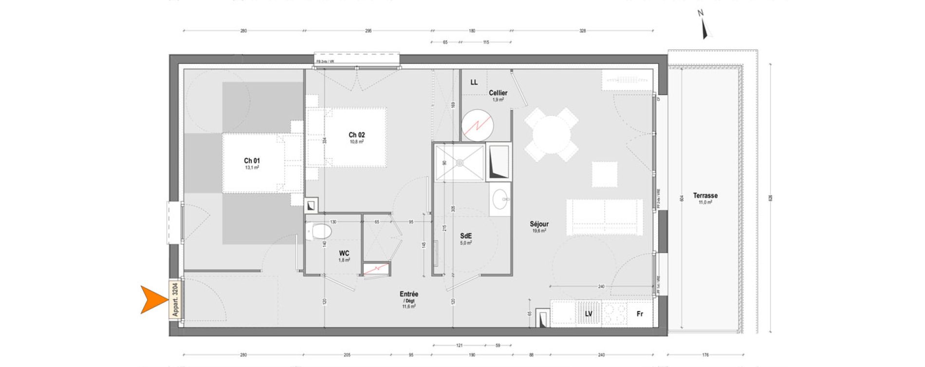 Appartement T3 de 63,80 m2 &agrave; Dax Sablar - rive droite