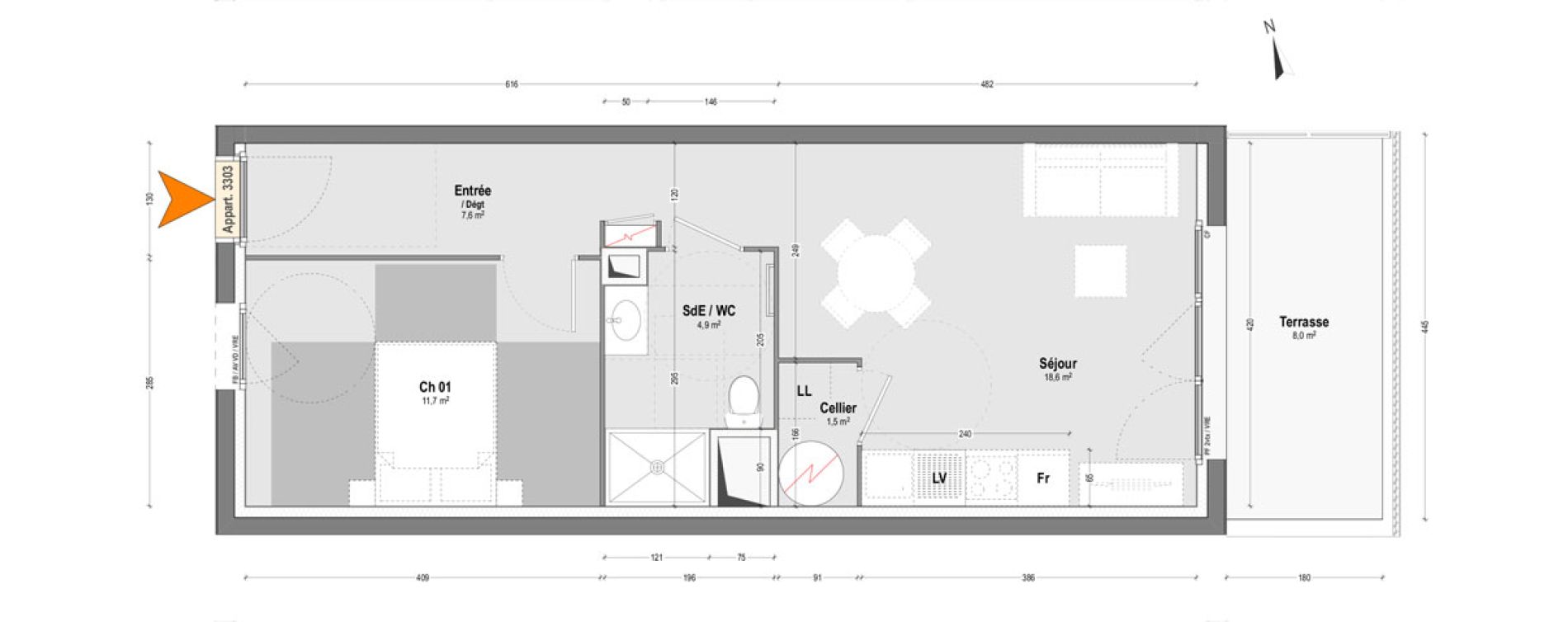 Appartement T2 de 44,30 m2 &agrave; Dax Sablar - rive droite