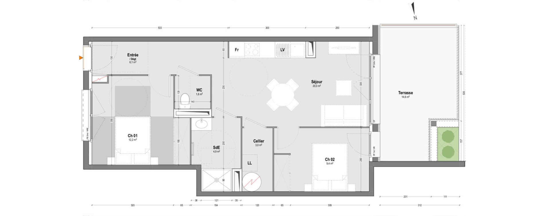 Appartement T3 de 57,40 m2 &agrave; Dax Sablar - rive droite