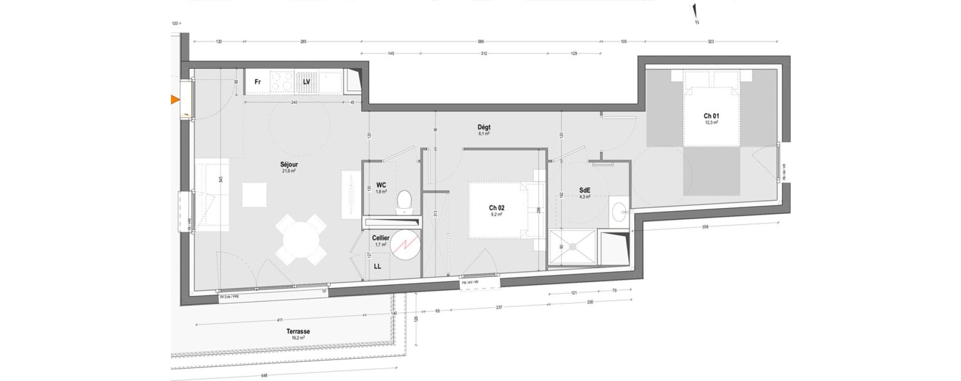 Appartement T3 de 57,00 m2 &agrave; Dax Sablar - rive droite