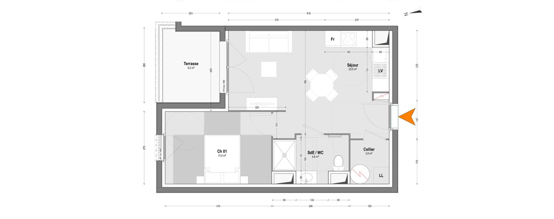 Appartement T2 de 41,70 m2 &agrave; Dax Sablar - rive droite