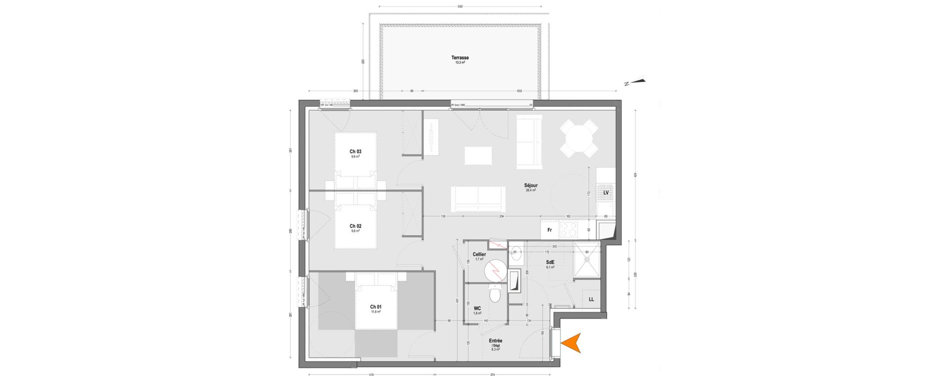 Appartement T4 de 75,30 m2 &agrave; Dax Sablar - rive droite