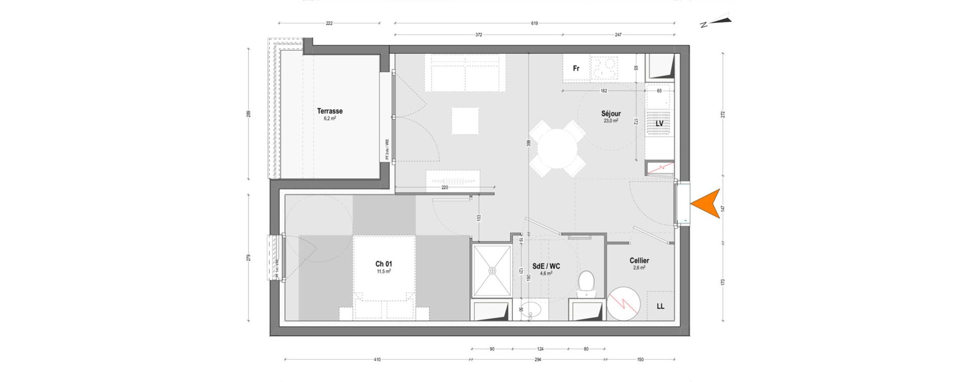 Appartement T2 de 41,70 m2 &agrave; Dax Sablar - rive droite