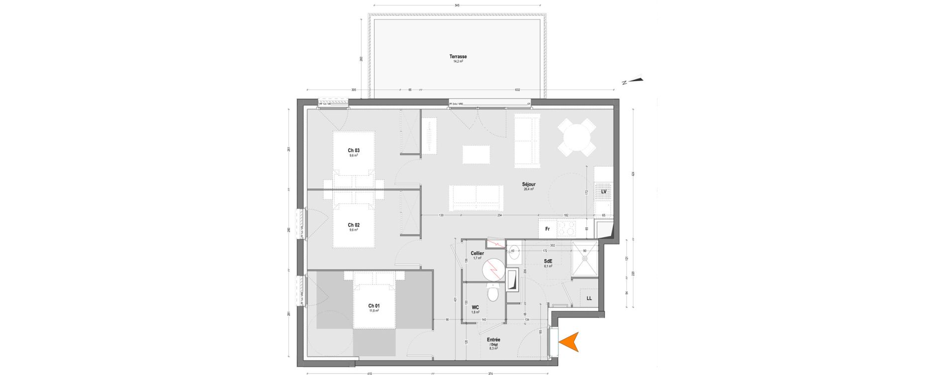 Appartement T4 de 75,30 m2 &agrave; Dax Sablar - rive droite