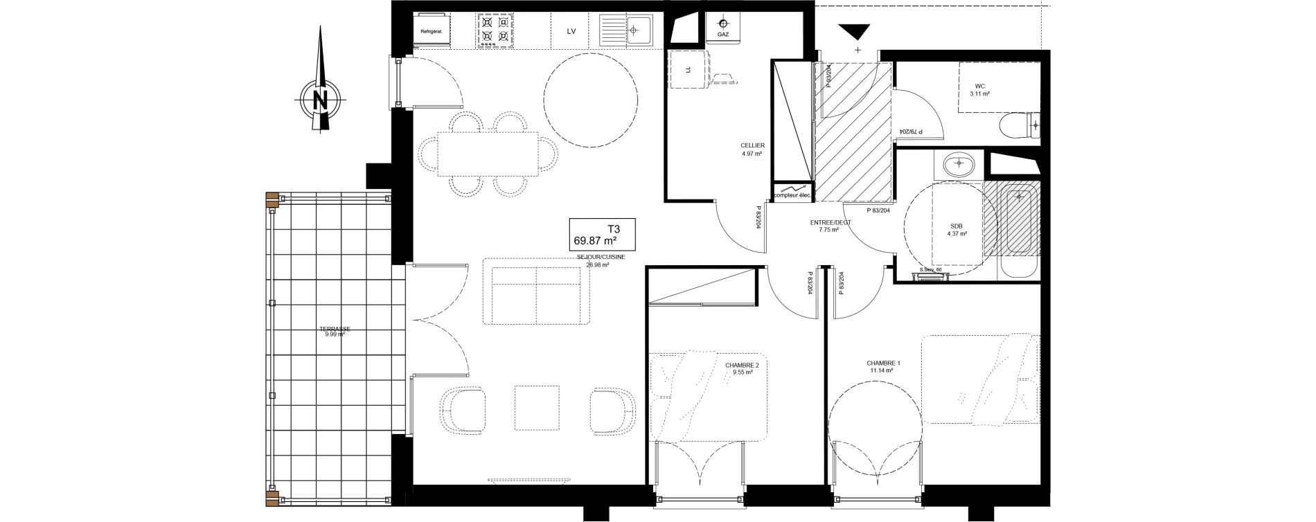 Appartement T3 de 69,87 m2 &agrave; Dax Saint-vincent