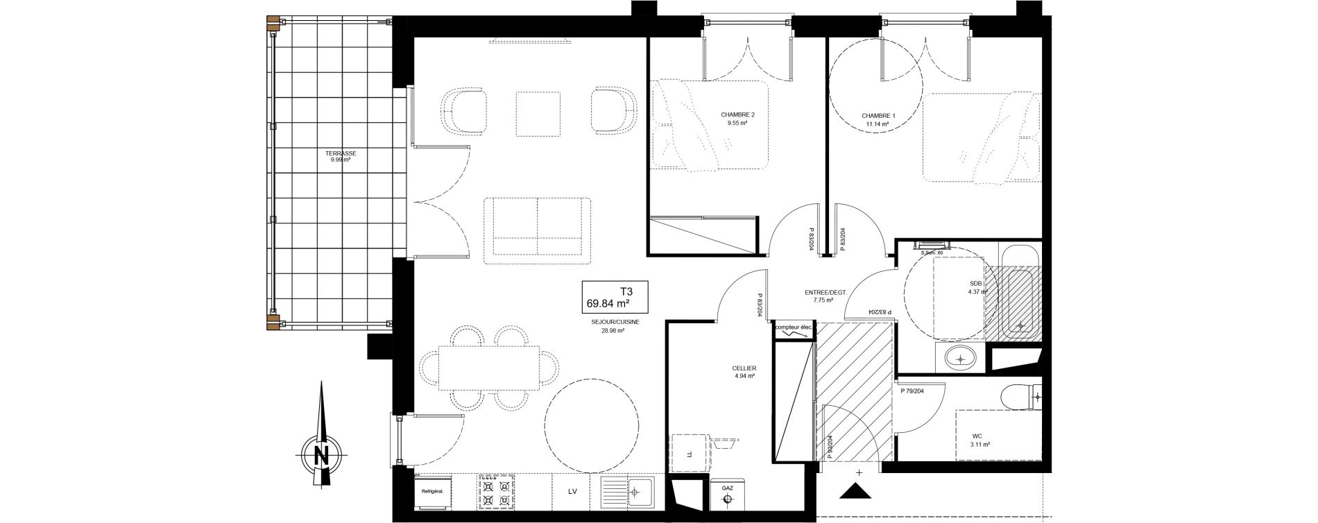 Appartement T3 de 69,84 m2 &agrave; Dax Saint-vincent