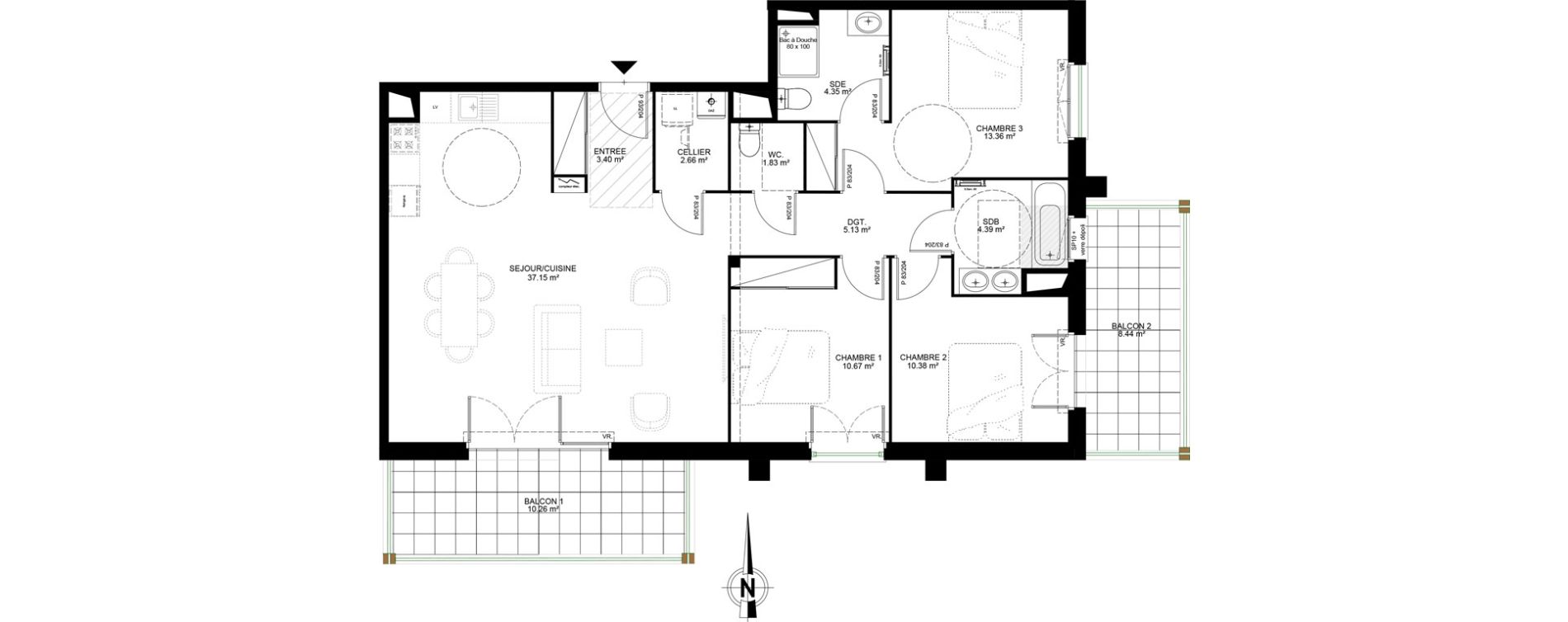 Appartement T4 de 93,24 m2 &agrave; Dax Saint-vincent