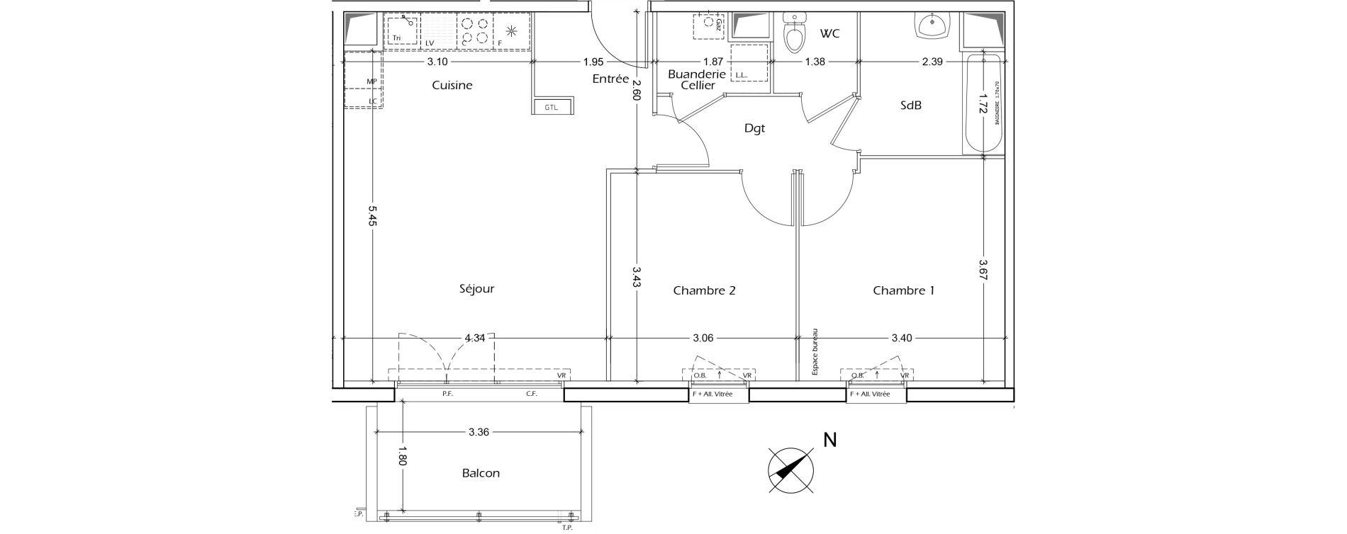 Appartement T3 de 63,60 m2 &agrave; Dax Saubagnac