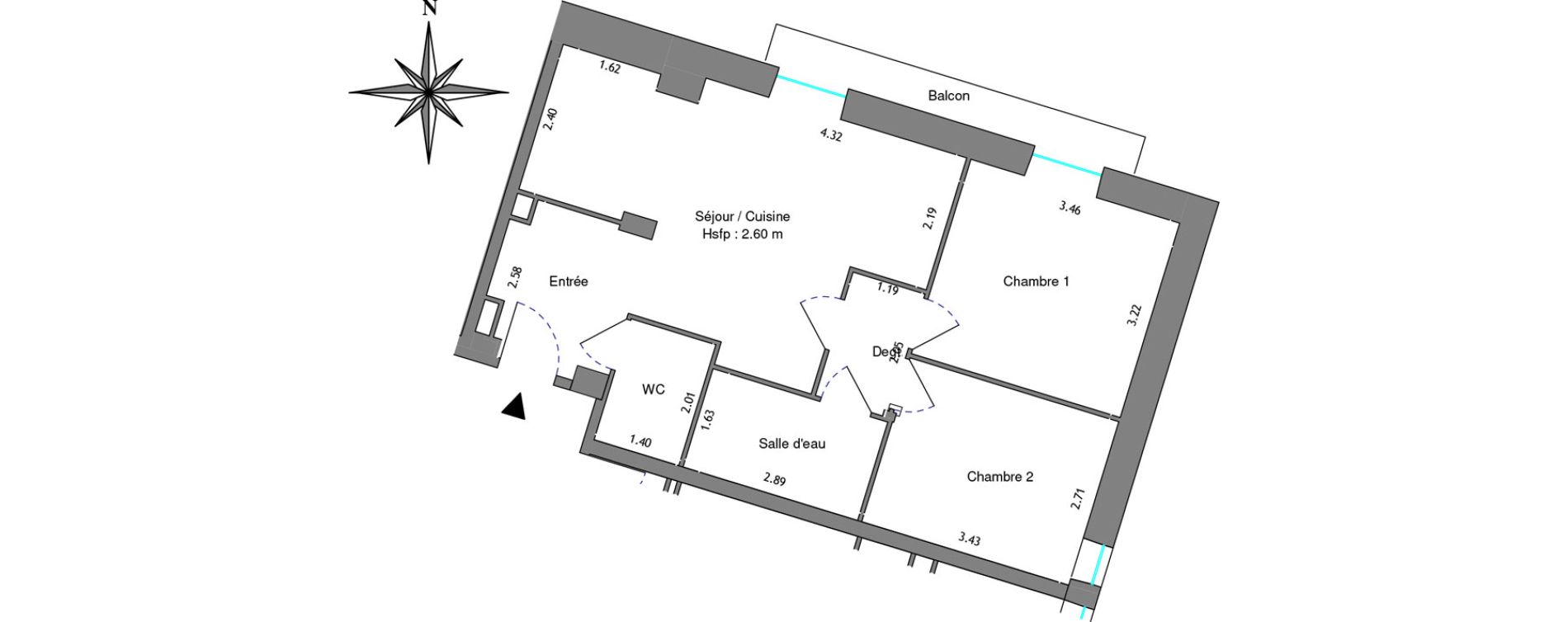 Appartement T3 de 56,39 m2 &agrave; Dax Centre