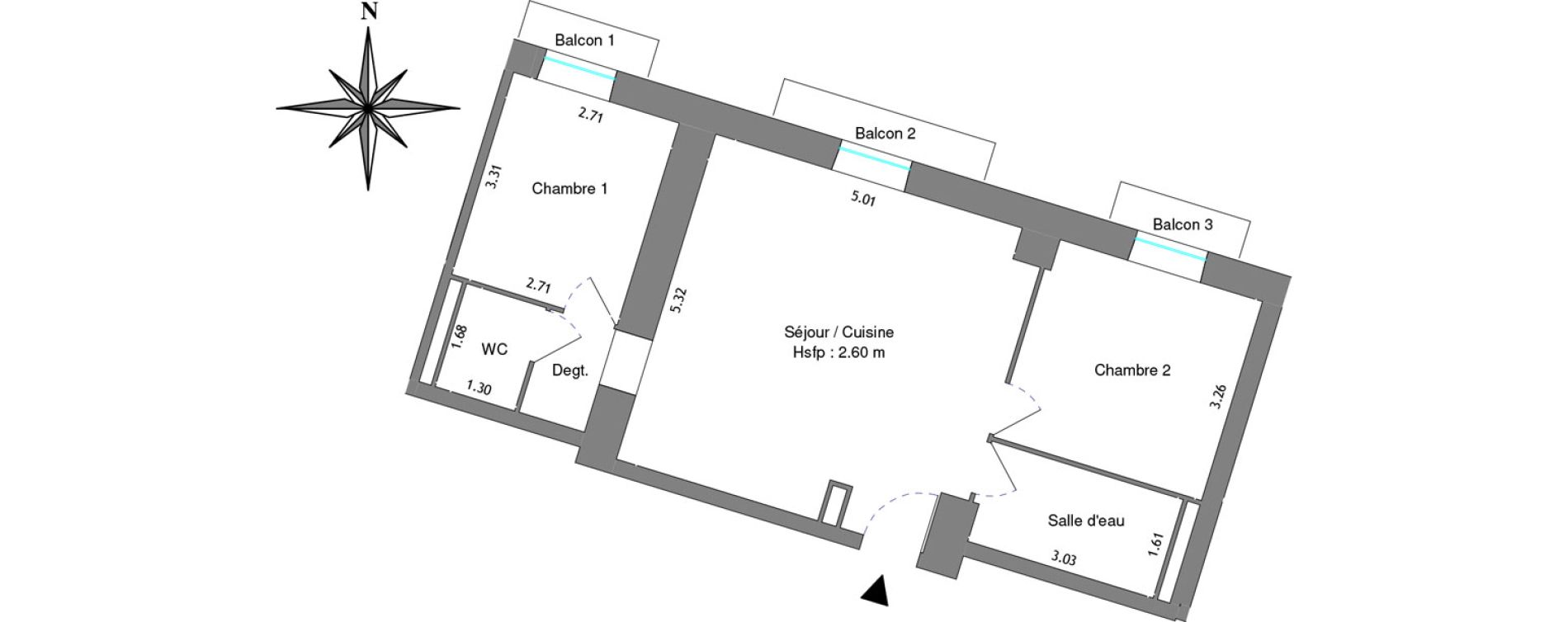 Appartement T3 de 57,06 m2 &agrave; Dax Centre