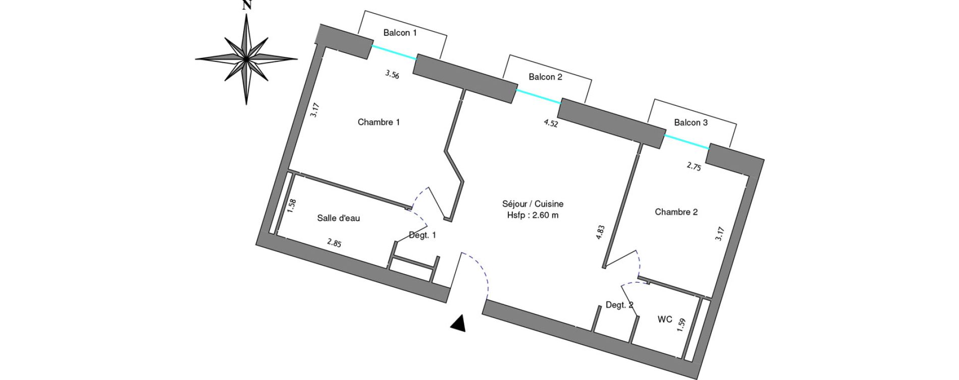 Appartement T3 de 50,51 m2 &agrave; Dax Centre