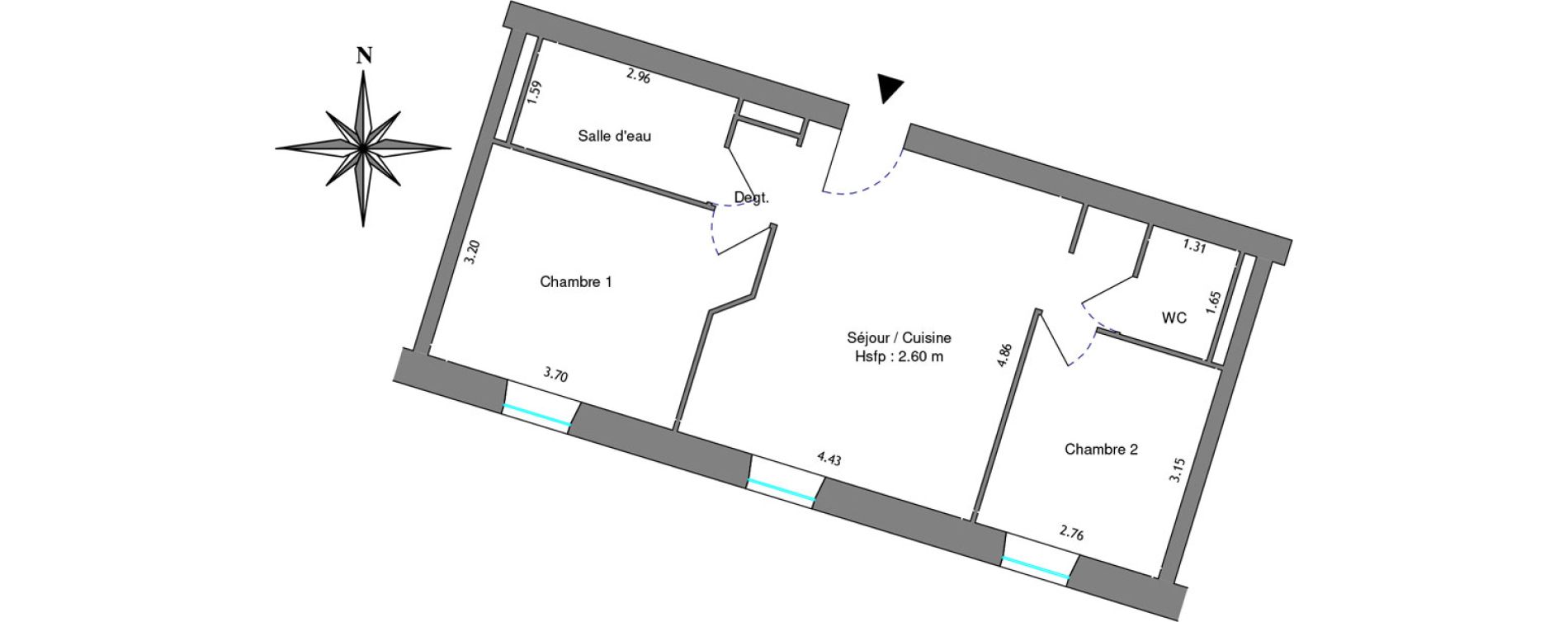 Appartement T3 de 51,27 m2 &agrave; Dax Centre