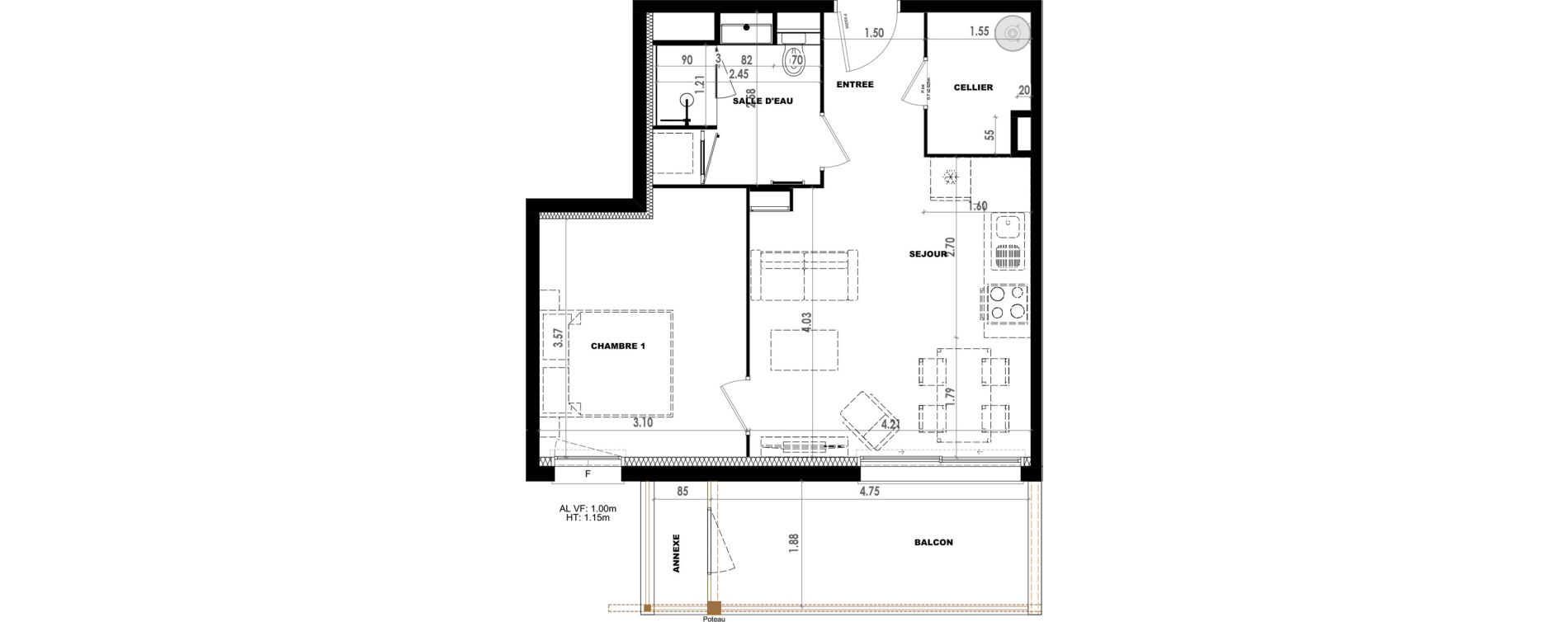 Appartement T2 de 42,06 m2 &agrave; Dax Saubagnac