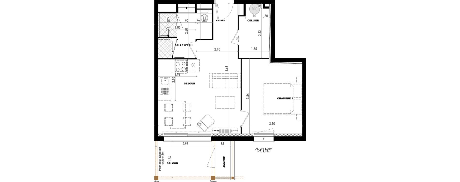 Appartement T2 de 42,14 m2 &agrave; Dax Saubagnac