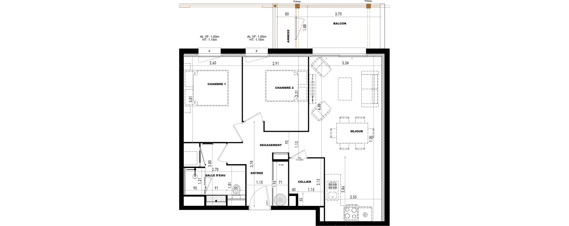 Appartement T3 de 58,36 m2 &agrave; Dax Saubagnac