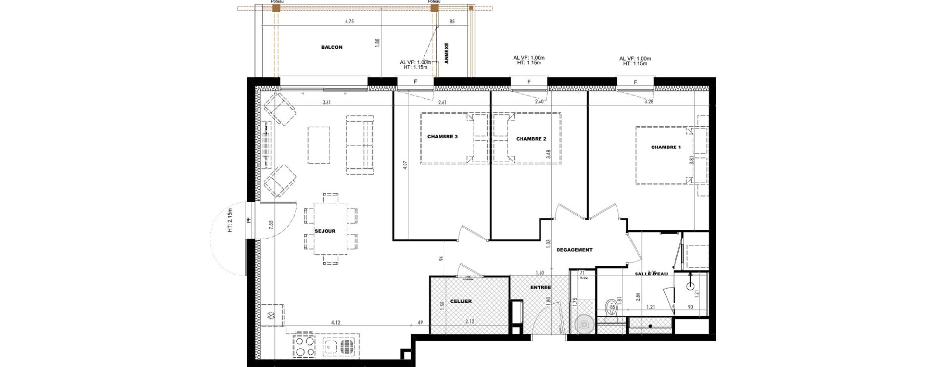 Appartement T4 de 81,79 m2 &agrave; Dax Saubagnac