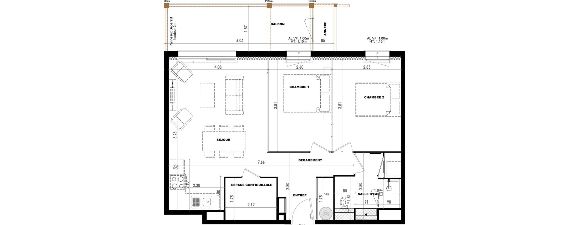 Appartement T3 de 61,10 m2 &agrave; Dax Saubagnac