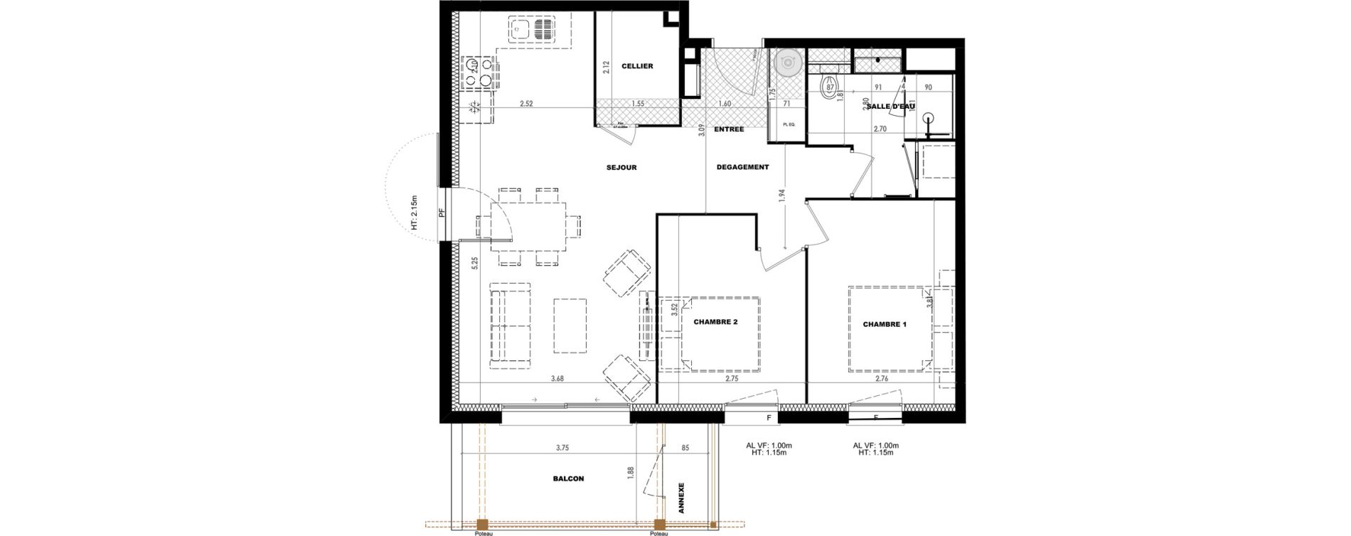 Appartement T3 de 62,46 m2 &agrave; Dax Saubagnac