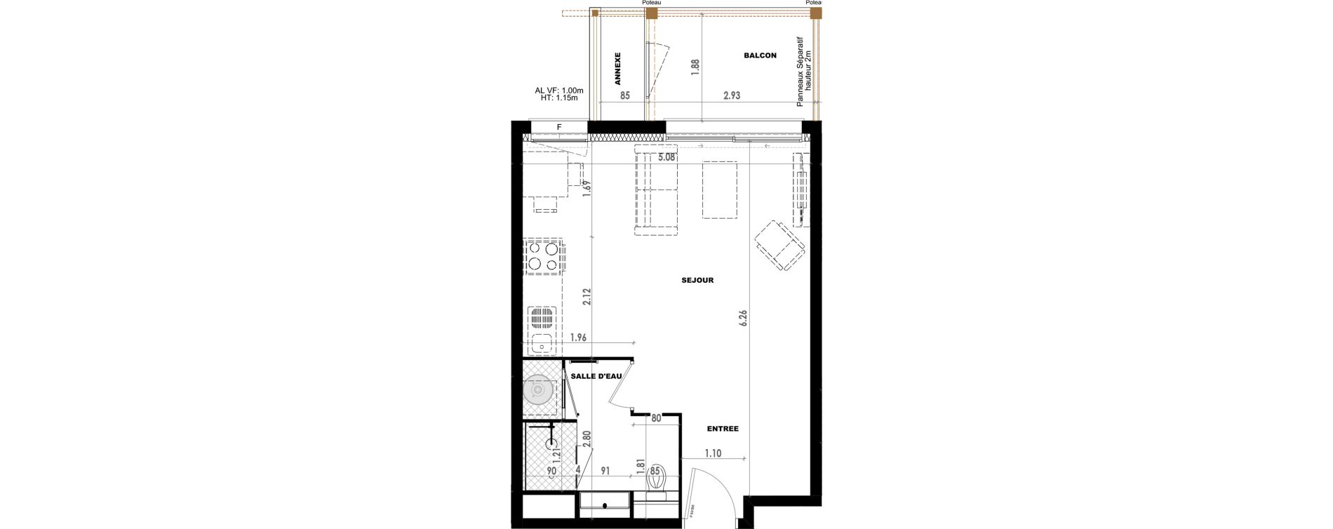 Appartement T1 de 32,13 m2 &agrave; Dax Saubagnac