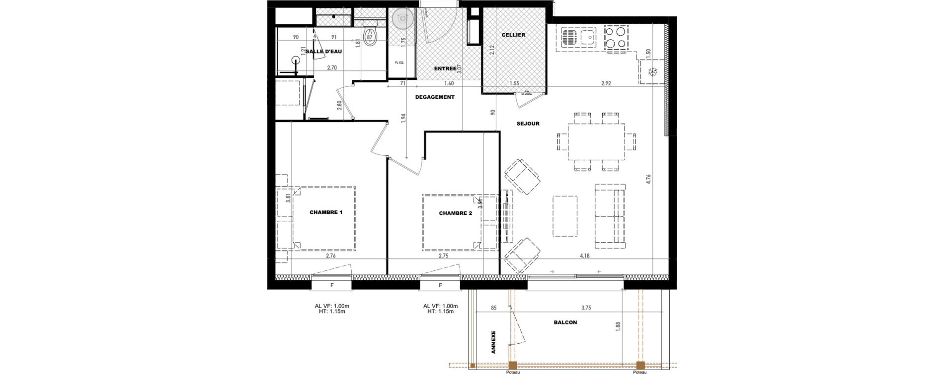 Appartement T3 de 61,51 m2 &agrave; Dax Saubagnac