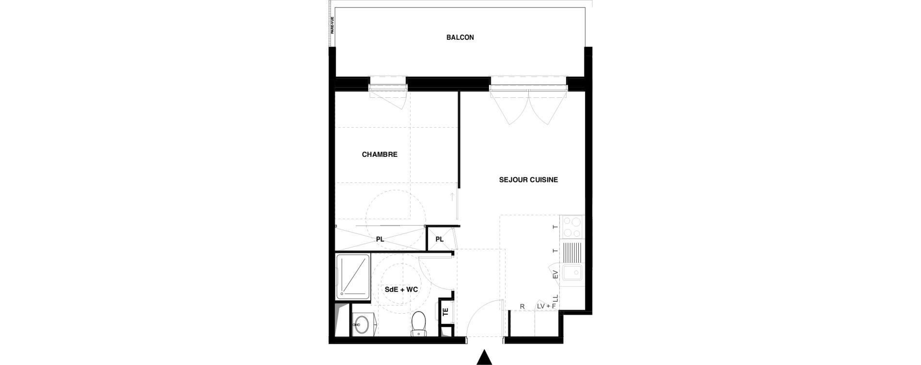 Appartement T2 meubl&eacute; de 37,45 m2 &agrave; Dax Gond