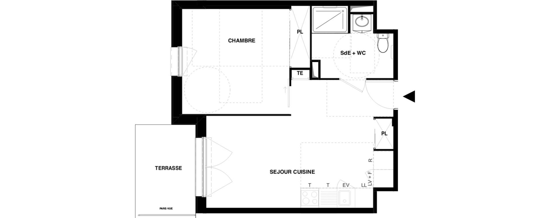 Appartement T2 meubl&eacute; de 41,66 m2 &agrave; Dax Gond