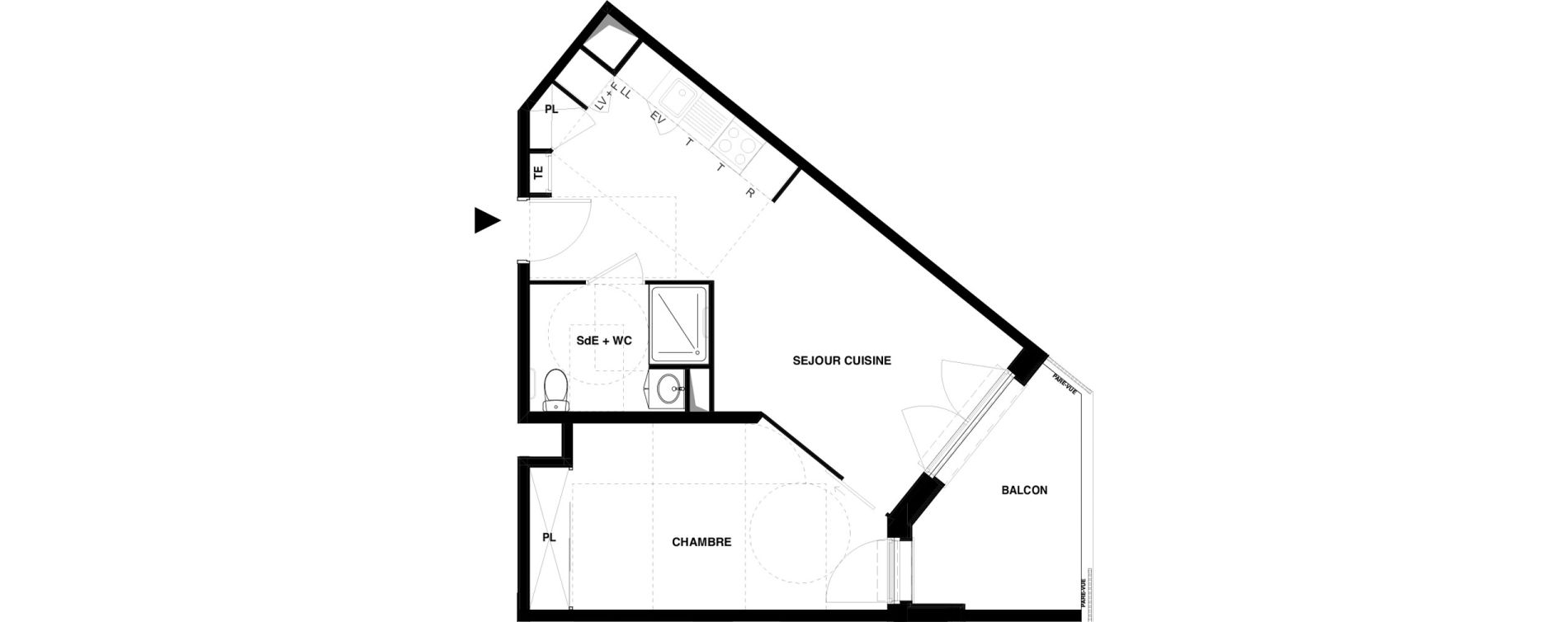 Appartement T2 meubl&eacute; de 42,33 m2 &agrave; Dax Gond