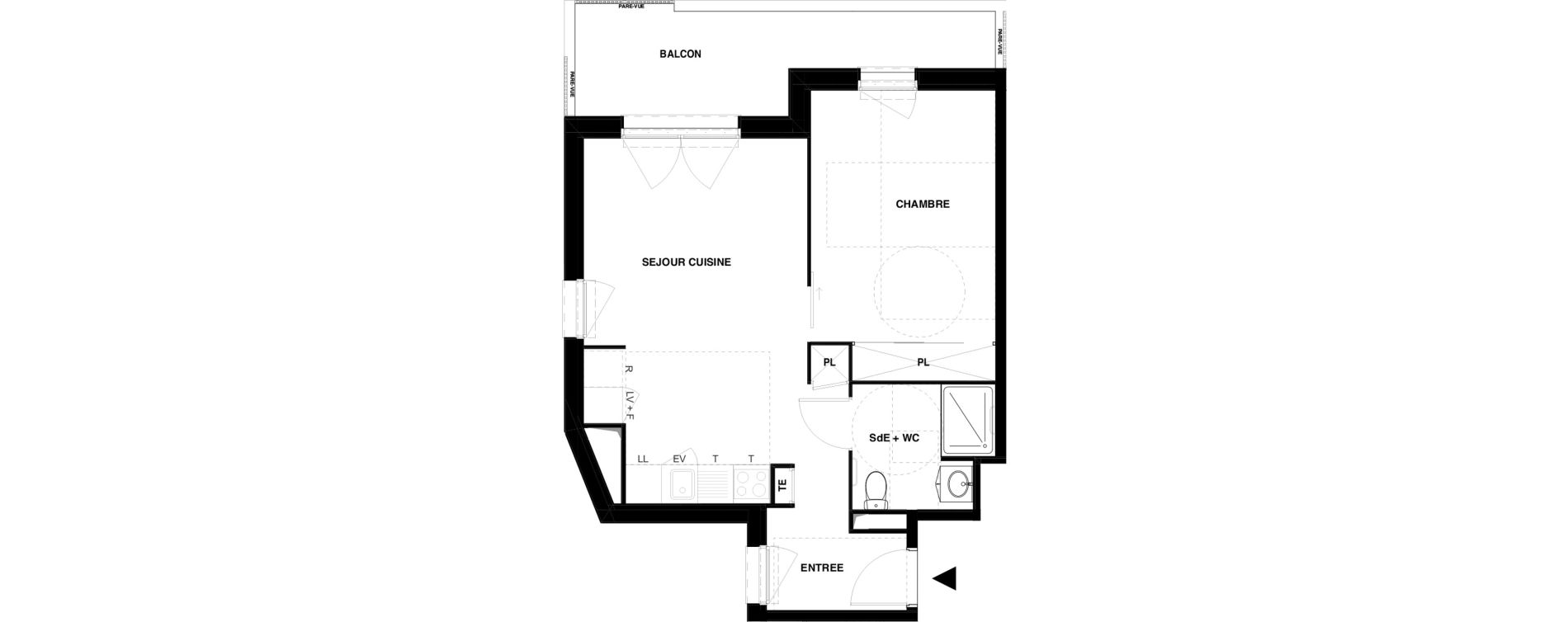 Appartement T2 meubl&eacute; de 46,14 m2 &agrave; Dax Gond