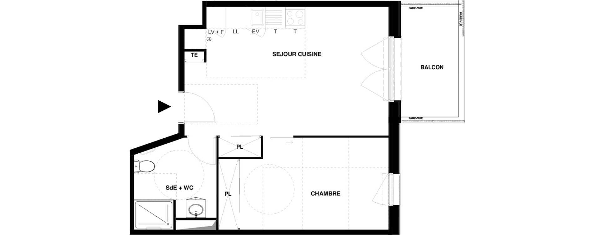 Appartement T2 meubl&eacute; de 44,23 m2 &agrave; Dax Gond