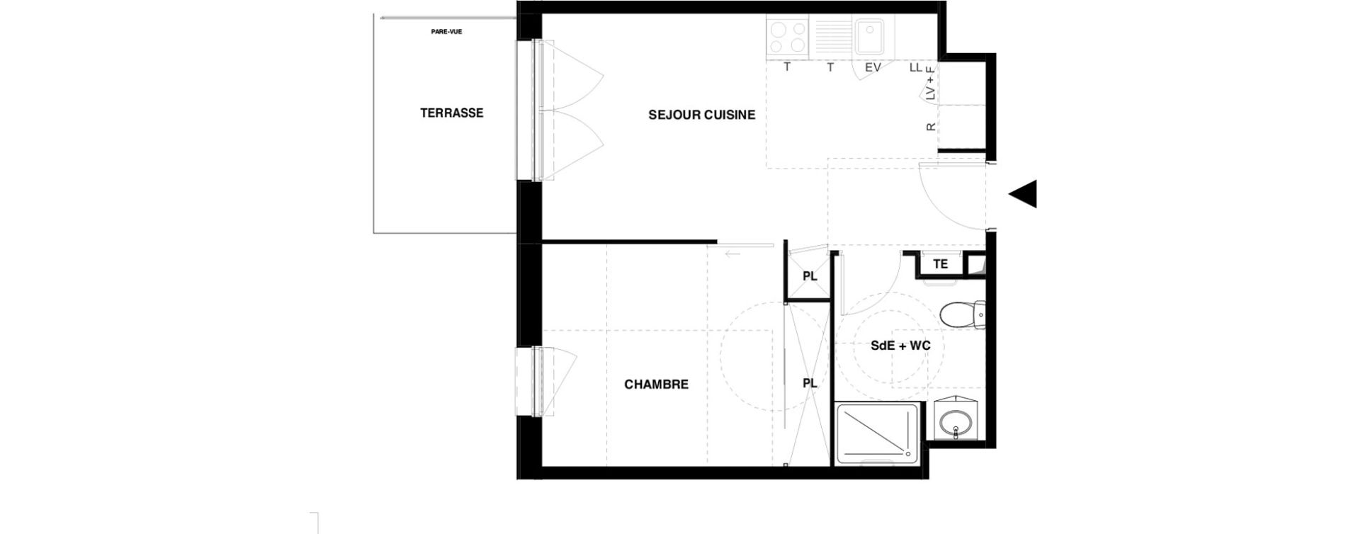 Appartement T2 meubl&eacute; de 37,47 m2 &agrave; Dax Gond