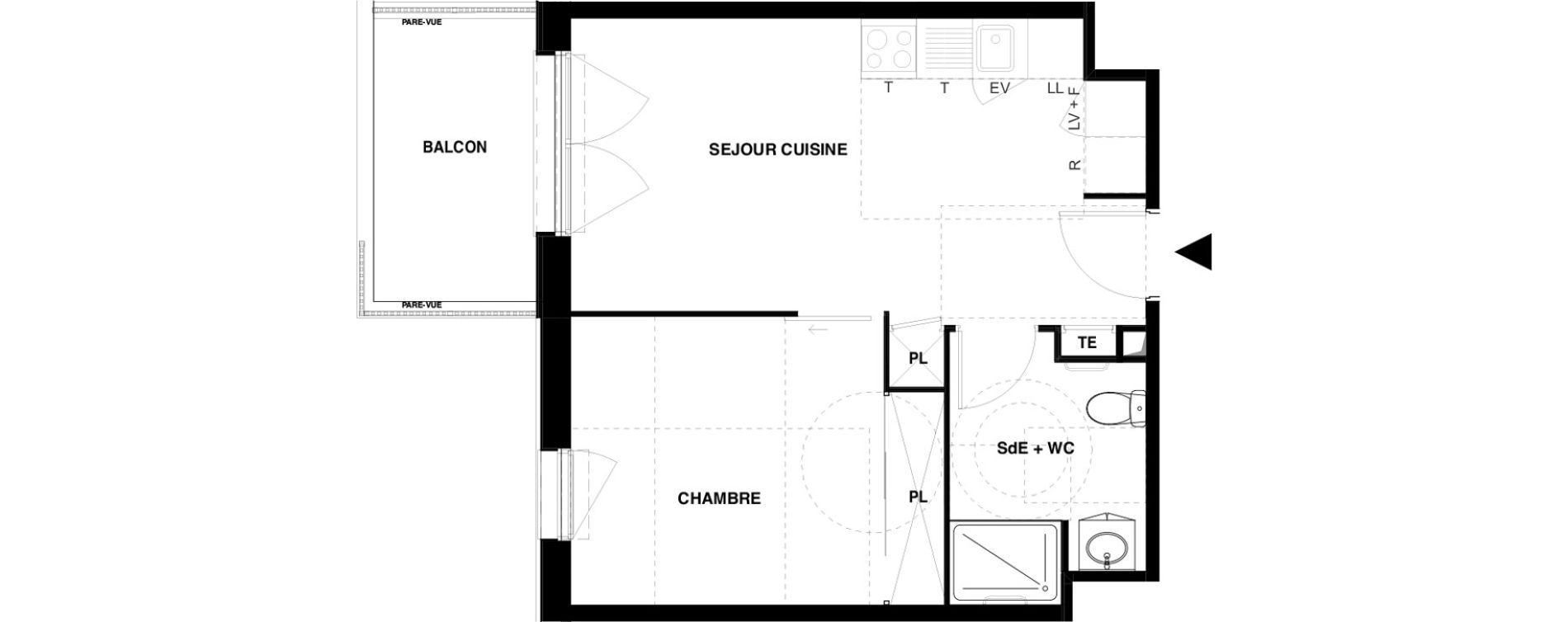 Appartement T2 meubl&eacute; de 37,47 m2 &agrave; Dax Gond