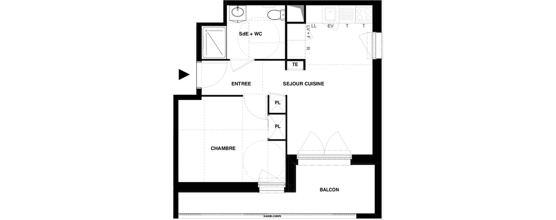 Appartement T2 meubl&eacute; de 37,18 m2 &agrave; Dax Gond