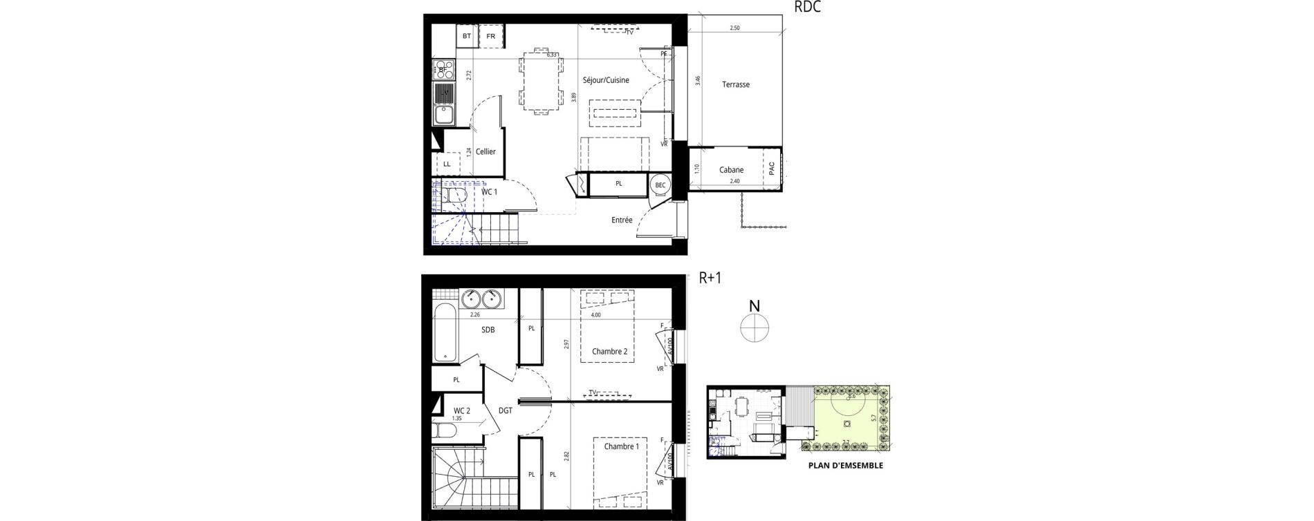 Duplex T3 de 68,40 m2 &agrave; Messanges Centre