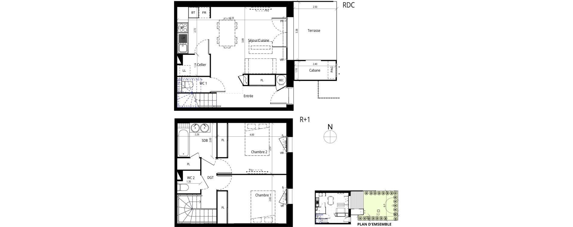 Duplex T3 de 68,40 m2 &agrave; Messanges Centre