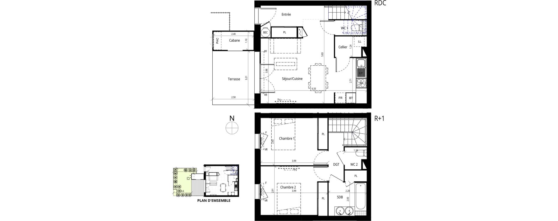 Duplex T3 de 68,00 m2 &agrave; Messanges Centre