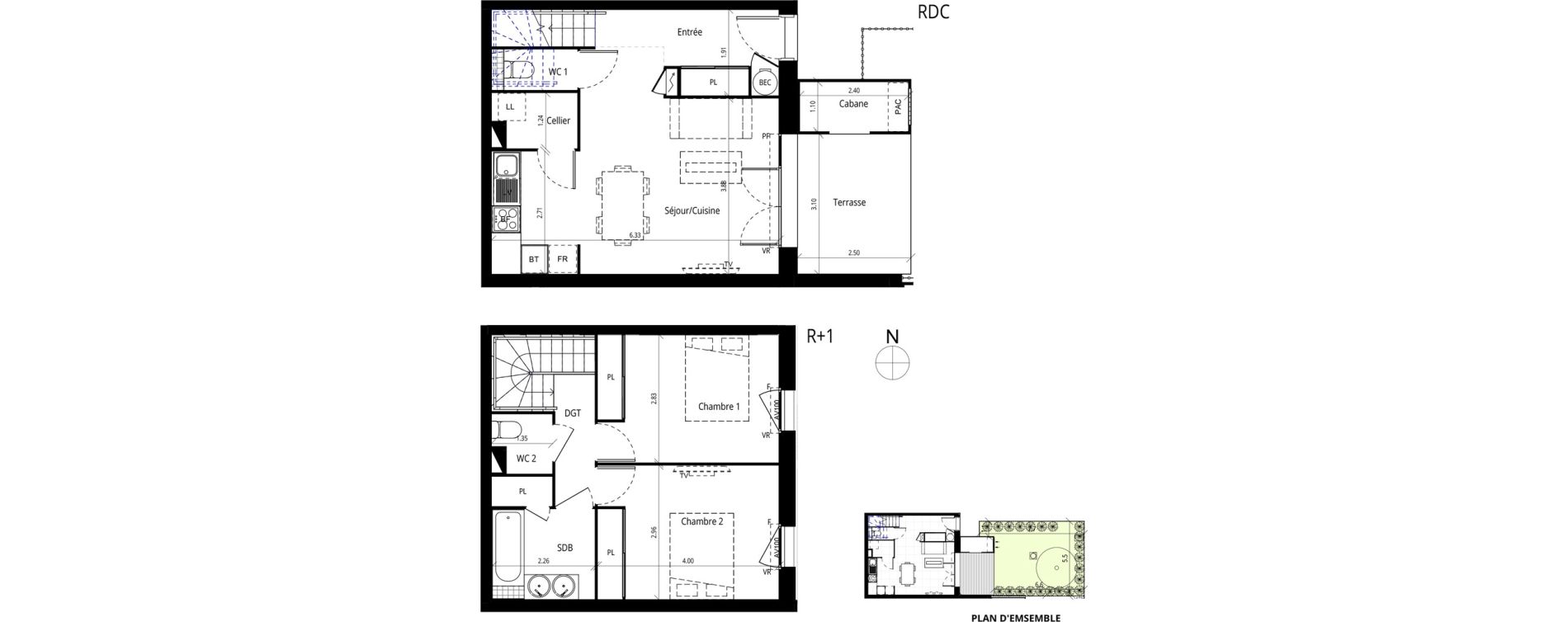 Duplex T3 de 68,30 m2 &agrave; Messanges Centre