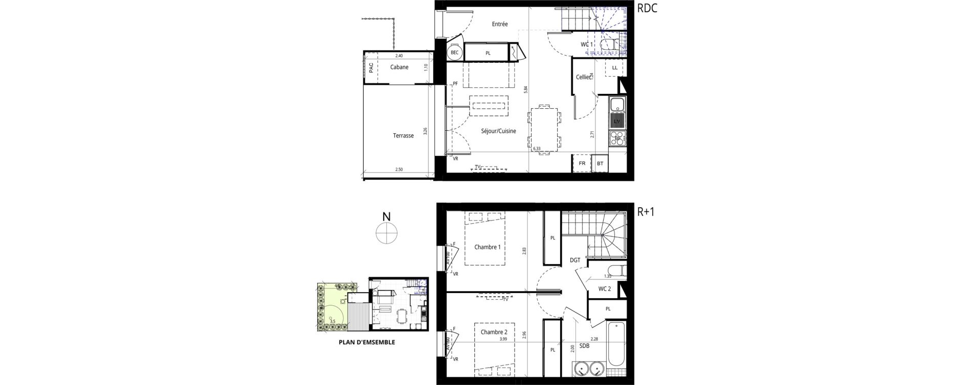 Duplex T3 de 68,20 m2 &agrave; Messanges Centre