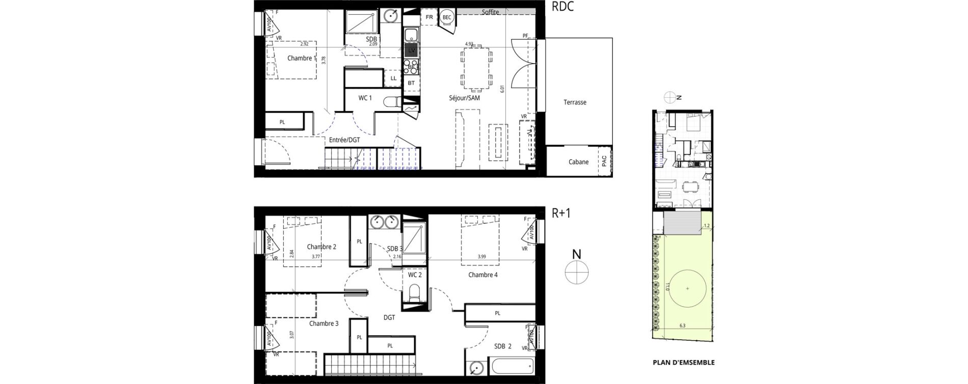 Duplex T5 de 111,50 m2 &agrave; Messanges Centre