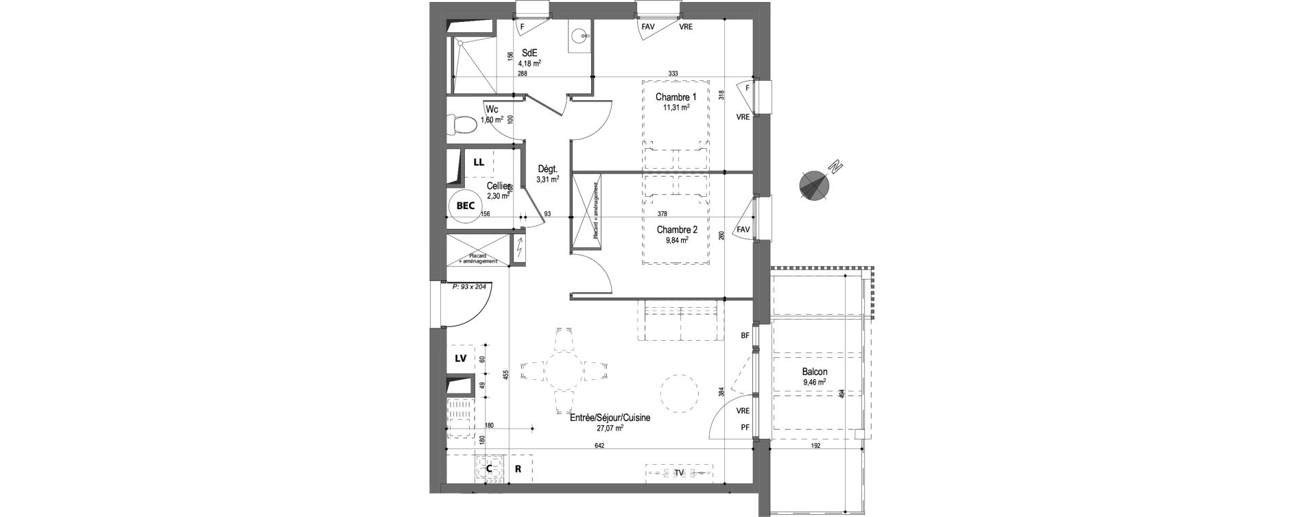 Appartement T3 de 59,61 m2 &agrave; Messanges Centre
