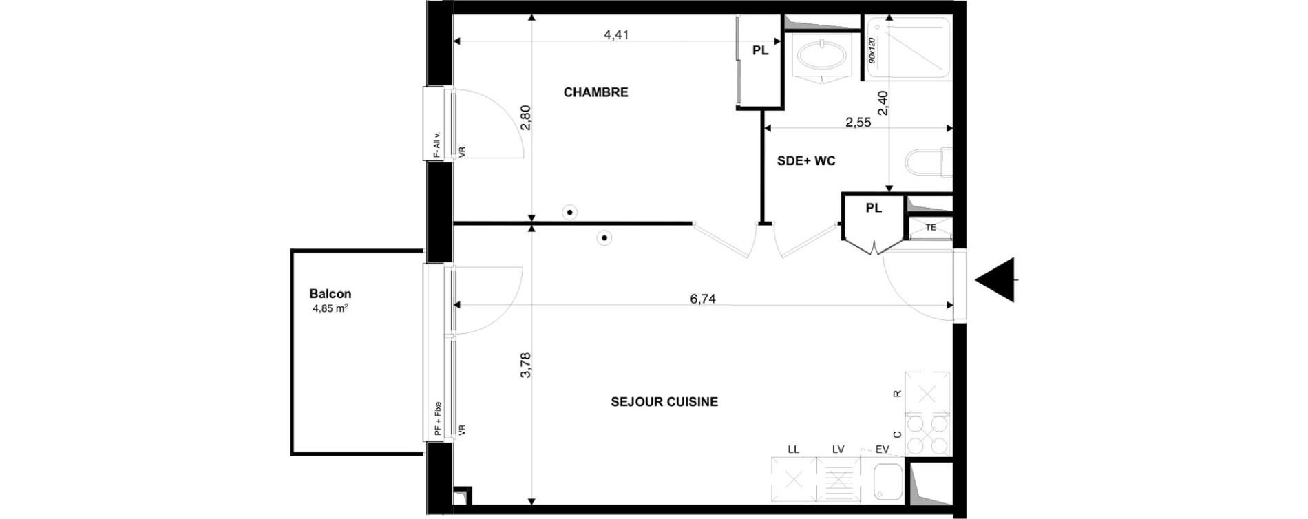 Appartement T2 de 42,85 m2 &agrave; Mimizan Plage