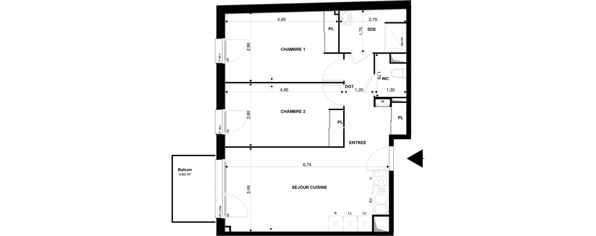 Appartement T3 de 62,23 m2 &agrave; Mimizan Plage