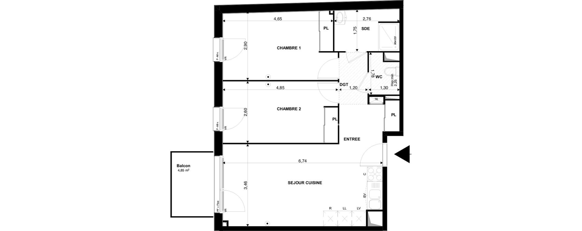 Appartement T3 de 62,23 m2 &agrave; Mimizan Plage