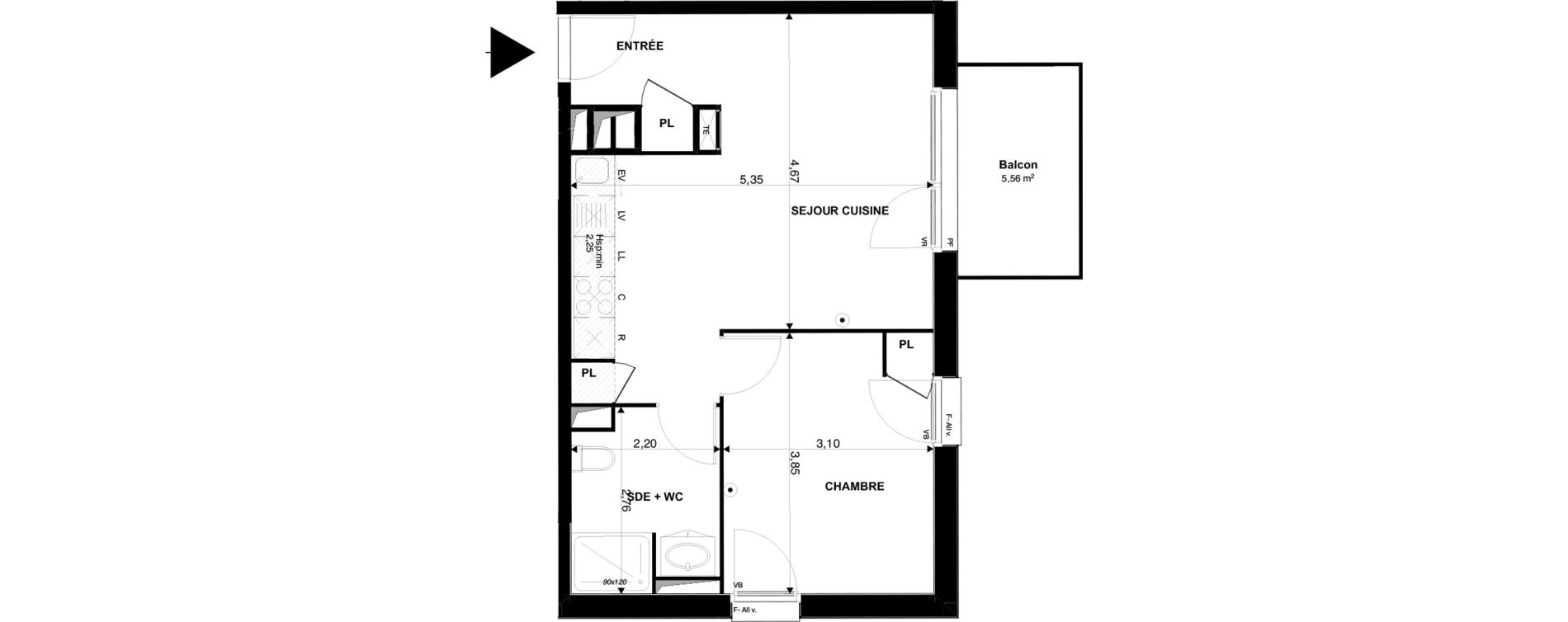 Appartement T2 de 43,65 m2 &agrave; Mimizan Plage