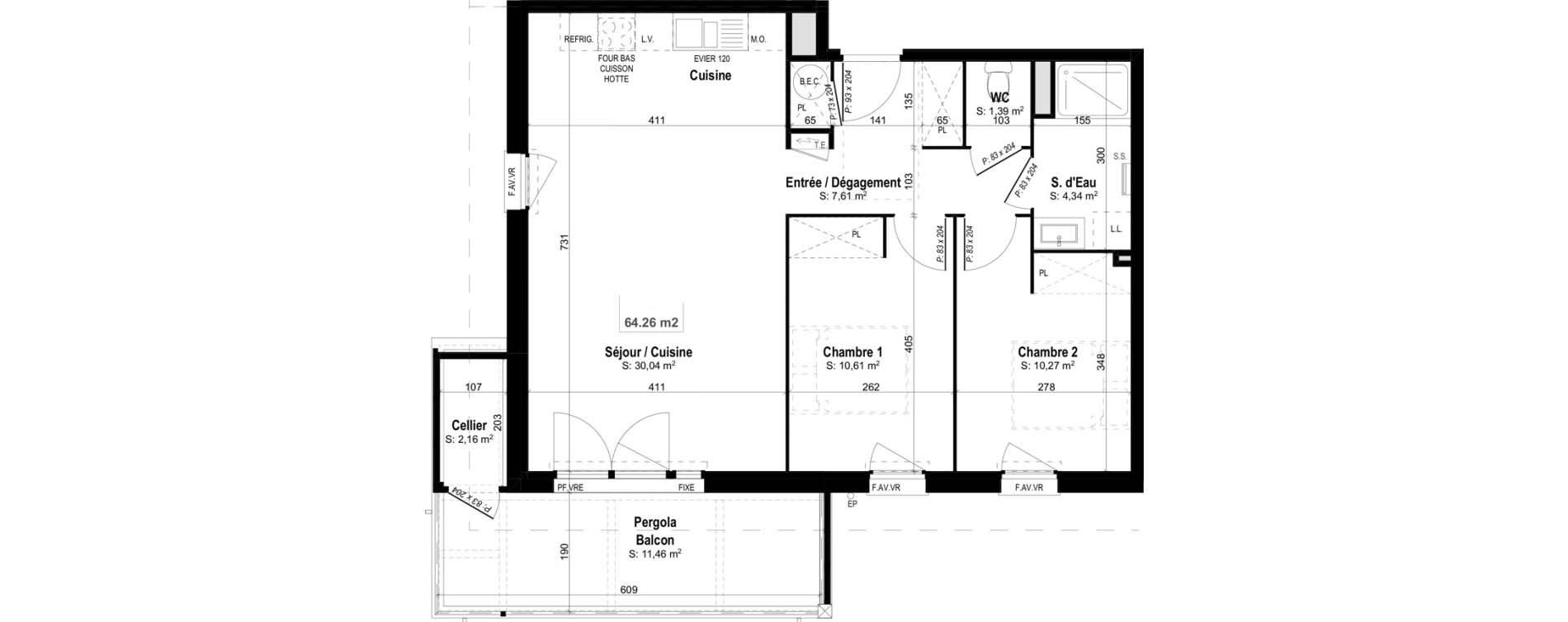 Appartement T3 de 64,26 m2 &agrave; Mimizan Centre